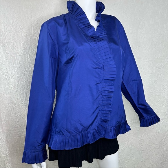 Doncaster Collection Silk Royal Blue Pleated Trim Blouse - Picture 1 of 12